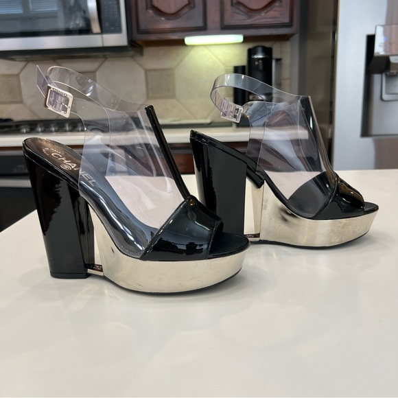CHANEL Patent and Chrome Vintage Wedge Sandals Spring 2007 AUTHENTIC - Picture 2 of 11